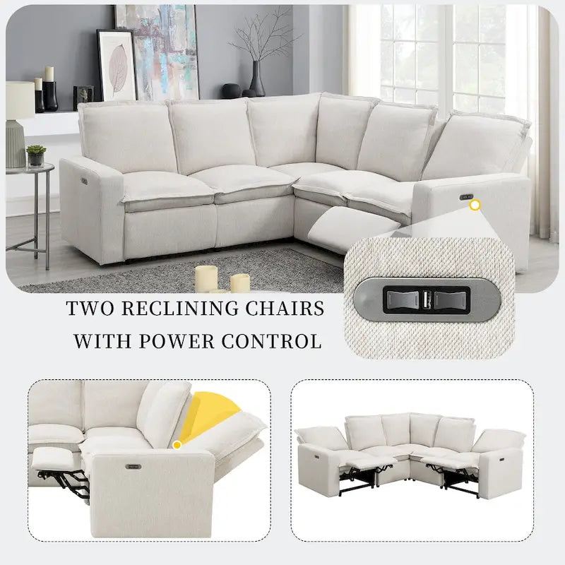 Poltrona Reclinabile Elettrica, Beige / Grigio, Seduta Singola, con Porta USB