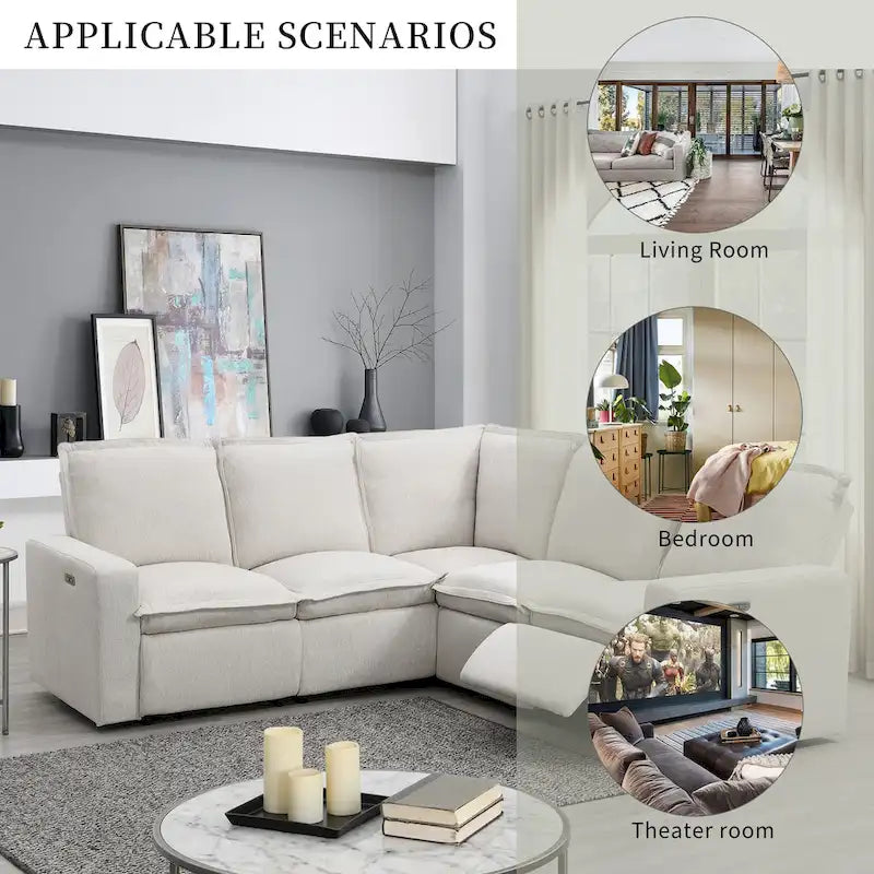 Poltrona Reclinabile Elettrica, Beige / Grigio, Seduta Singola, con Porta USB