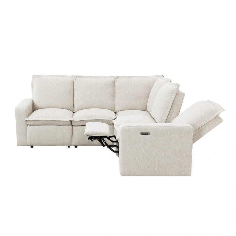 Poltrona Reclinabile Elettrica, Beige / Grigio, Seduta Singola, con Porta USB