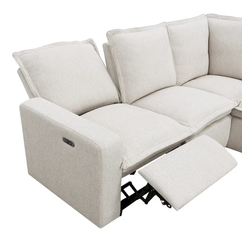 Poltrona Reclinabile Elettrica, Beige / Grigio, Seduta Singola, con Porta USB