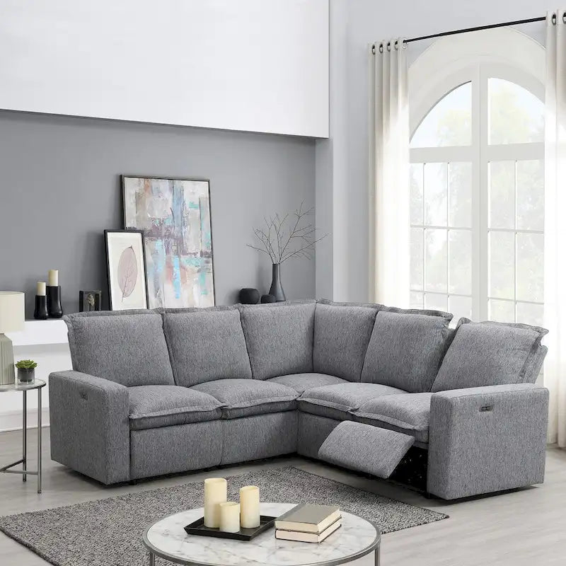 Poltrona Reclinabile Elettrica, Beige / Grigio, Seduta Singola, con Porta USB