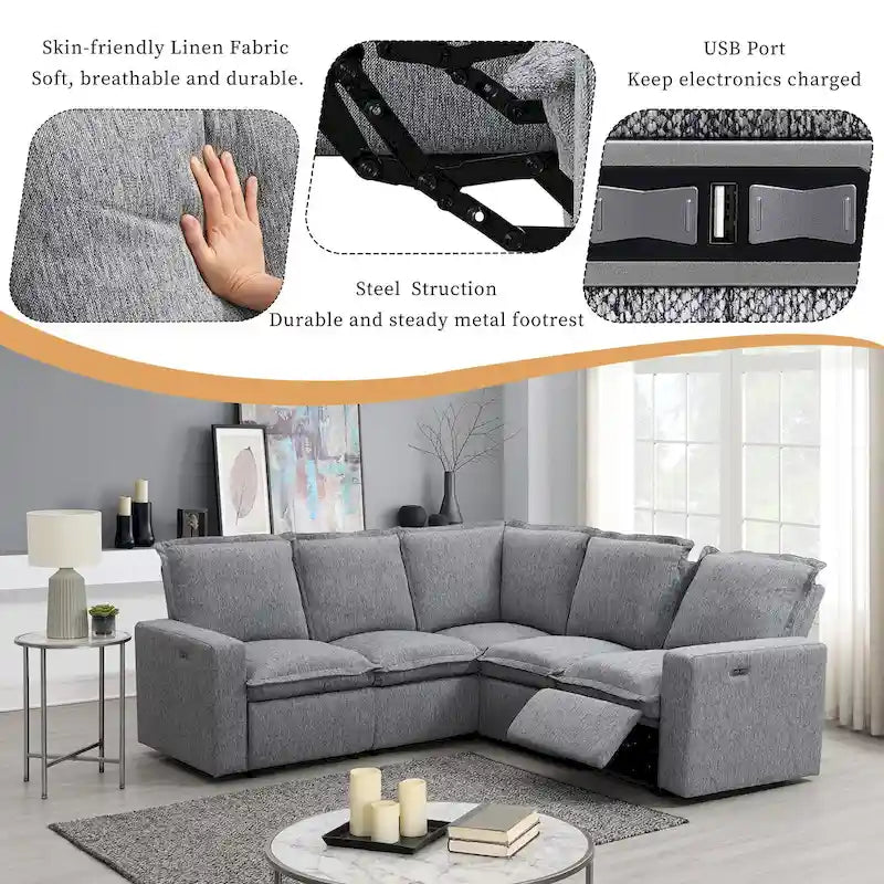 Poltrona Reclinabile Elettrica, Beige / Grigio, Seduta Singola, con Porta USB