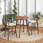 Set da pranzo moderno di 3 pezzi con tavolo rotondo in legno e 2 sgabelli da bar imbottiti in legno massiccio per sala da pranzo, bar e soggiorno