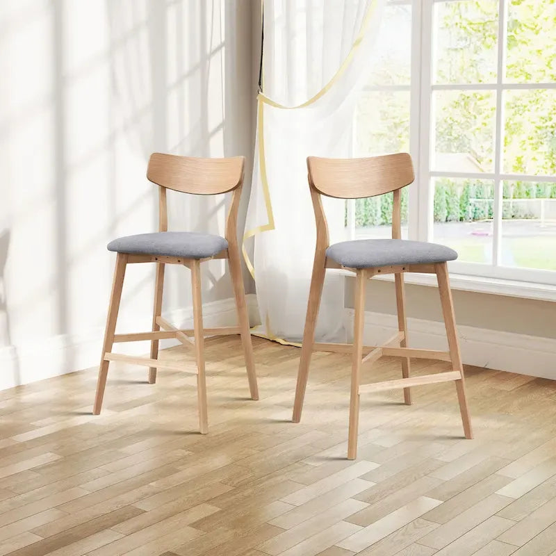 Set da pranzo moderno di 3 pezzi con tavolo rotondo in legno e 2 sgabelli da bar imbottiti in legno massiccio per sala da pranzo, bar e soggiorno