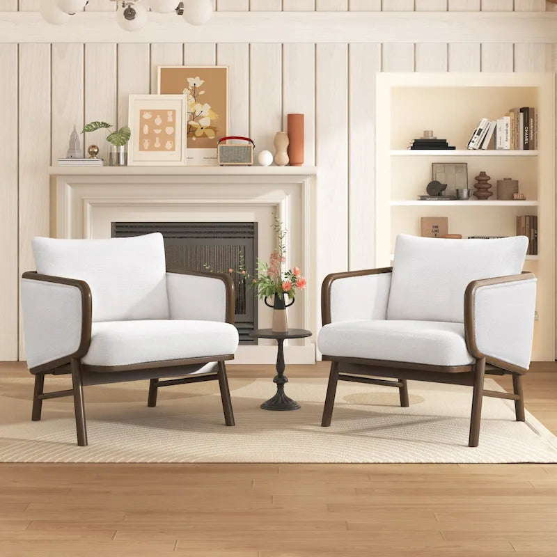 Set di 2 Poltrone Accent in Tessuto Sherpa, Poltrona Imbottita con Struttura in Legno Massello