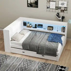 Letto a giorno completo bianco/legno con rotelle, 2 posti
