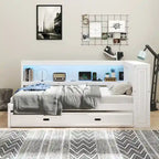 Letto a giorno completo bianco/legno con rotelle, 2 posti