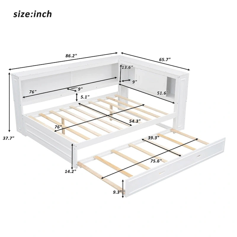 Letto a giorno completo bianco/legno con rotelle, 2 posti