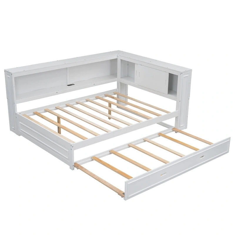 Letto a giorno completo bianco/legno con rotelle, 2 posti