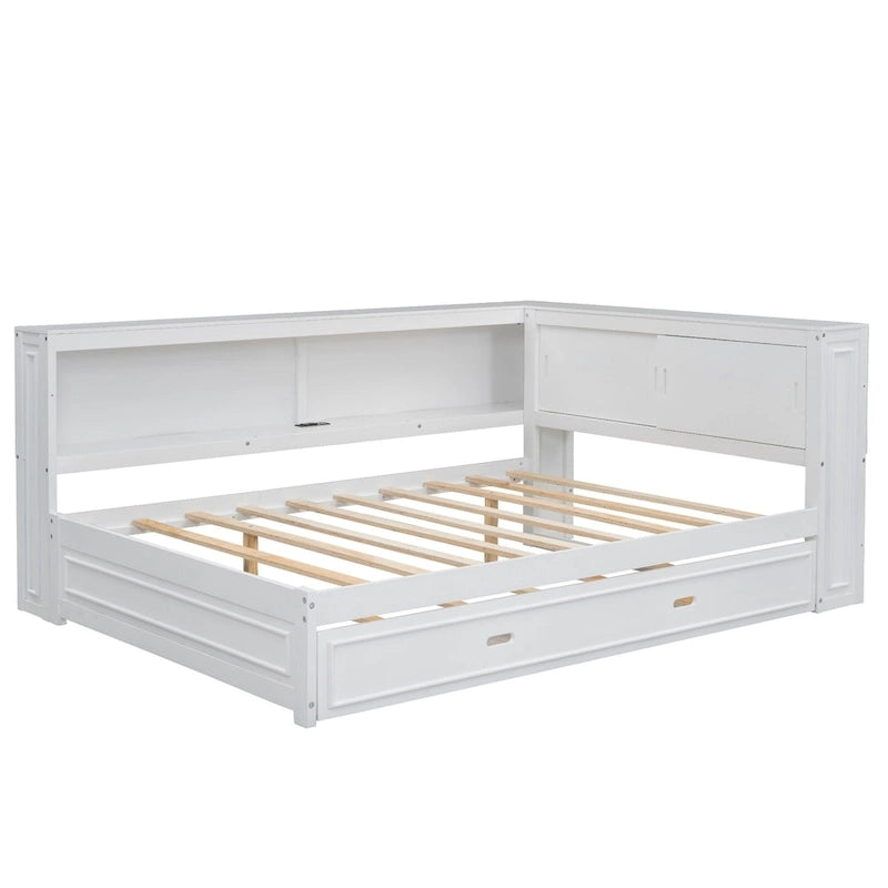 Letto a giorno completo bianco/legno con rotelle, 2 posti