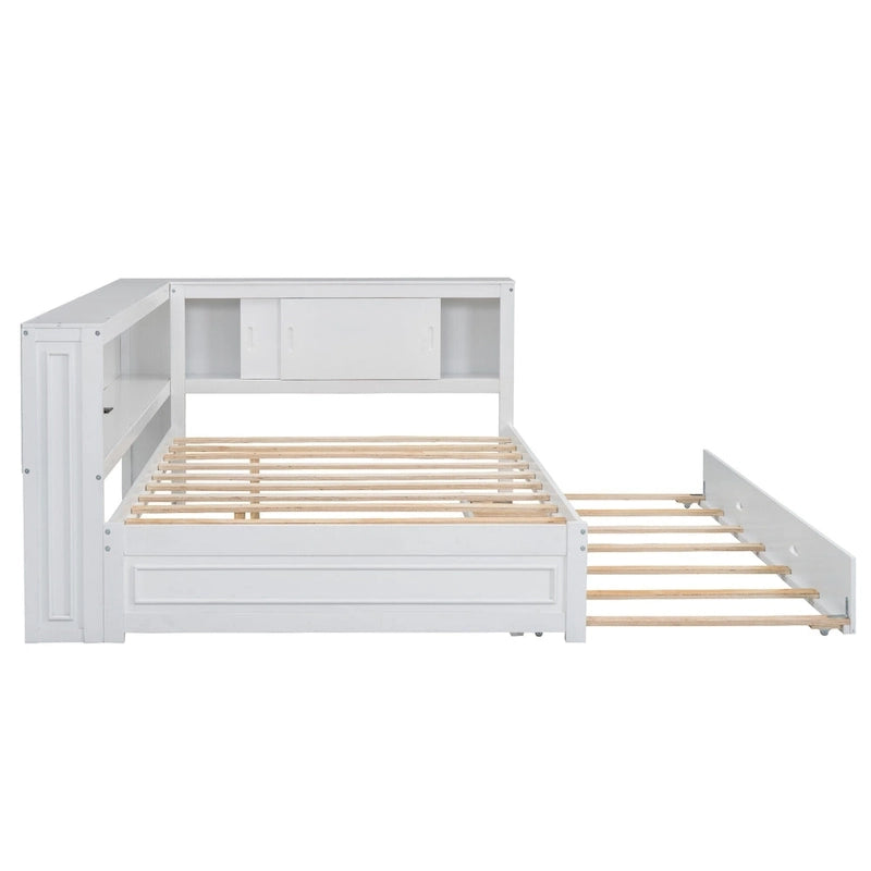 Letto a giorno completo bianco/legno con rotelle, 2 posti