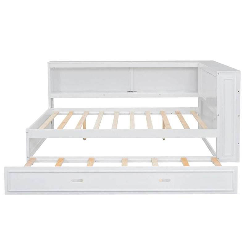 Letto a giorno completo bianco/legno con rotelle, 2 posti