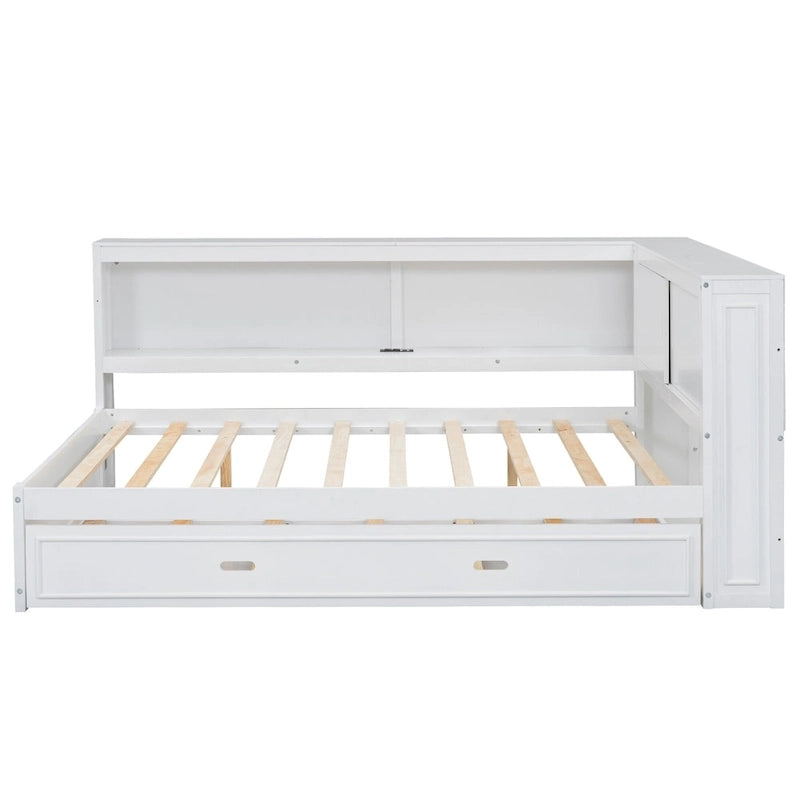 Letto a giorno completo bianco/legno con rotelle, 2 posti