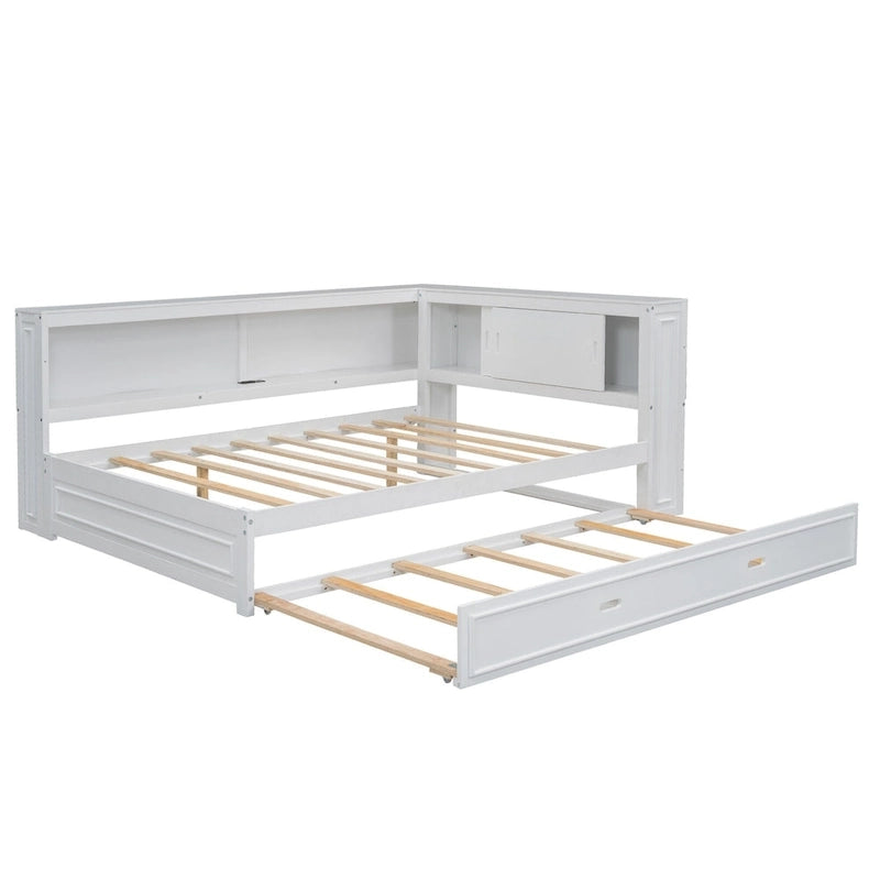 Letto a giorno completo bianco/legno con rotelle, 2 posti