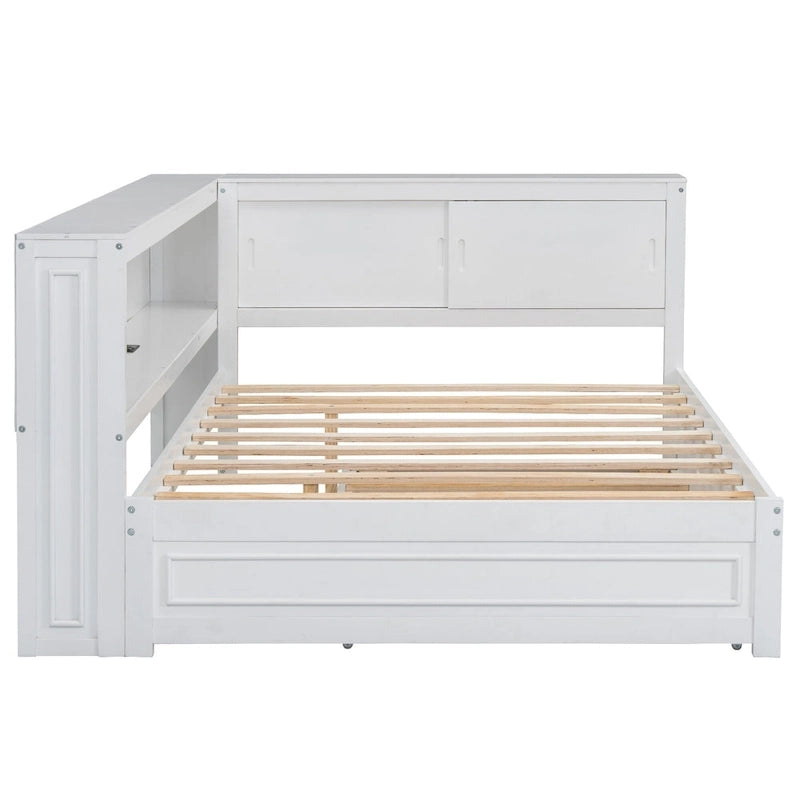 Letto a giorno completo bianco/legno con rotelle, 2 posti