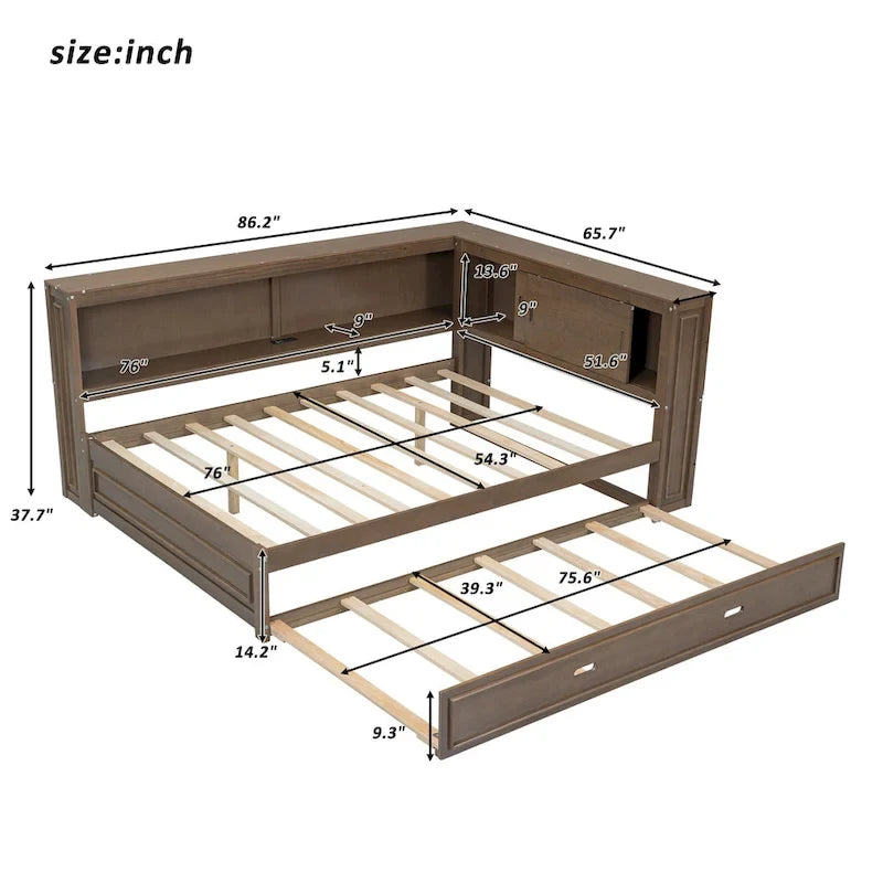 Letto a giorno completo bianco/legno con rotelle, 2 posti