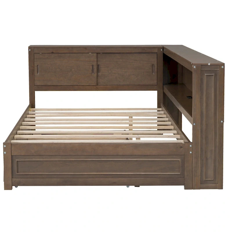 Letto a giorno completo bianco/legno con rotelle, 2 posti