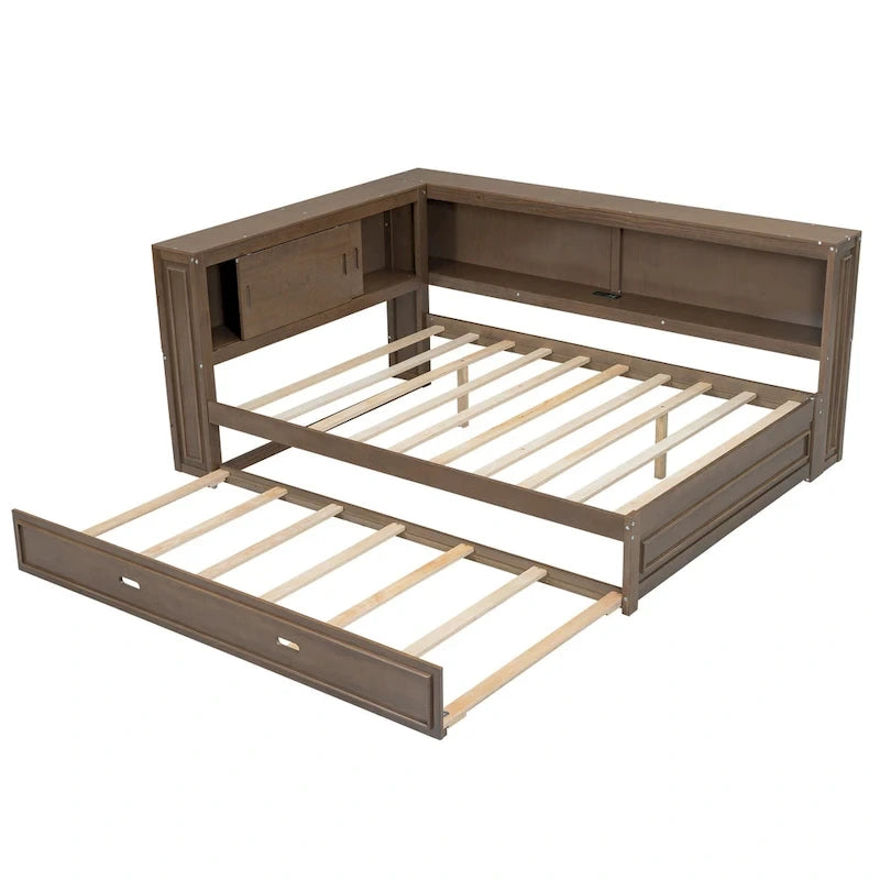 Letto a giorno completo bianco/legno con rotelle, 2 posti