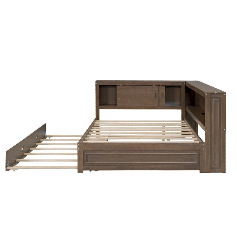 Letto a giorno completo bianco/legno con rotelle, 2 posti