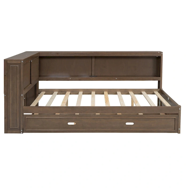 Letto a giorno completo bianco/legno con rotelle, 2 posti