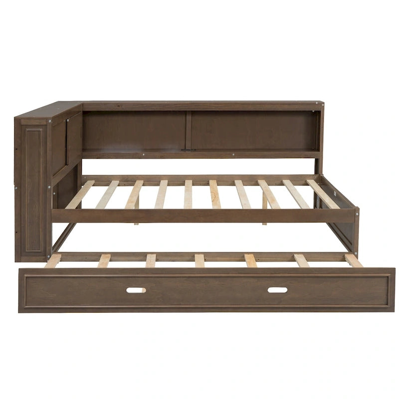 Letto a giorno completo bianco/legno con rotelle, 2 posti