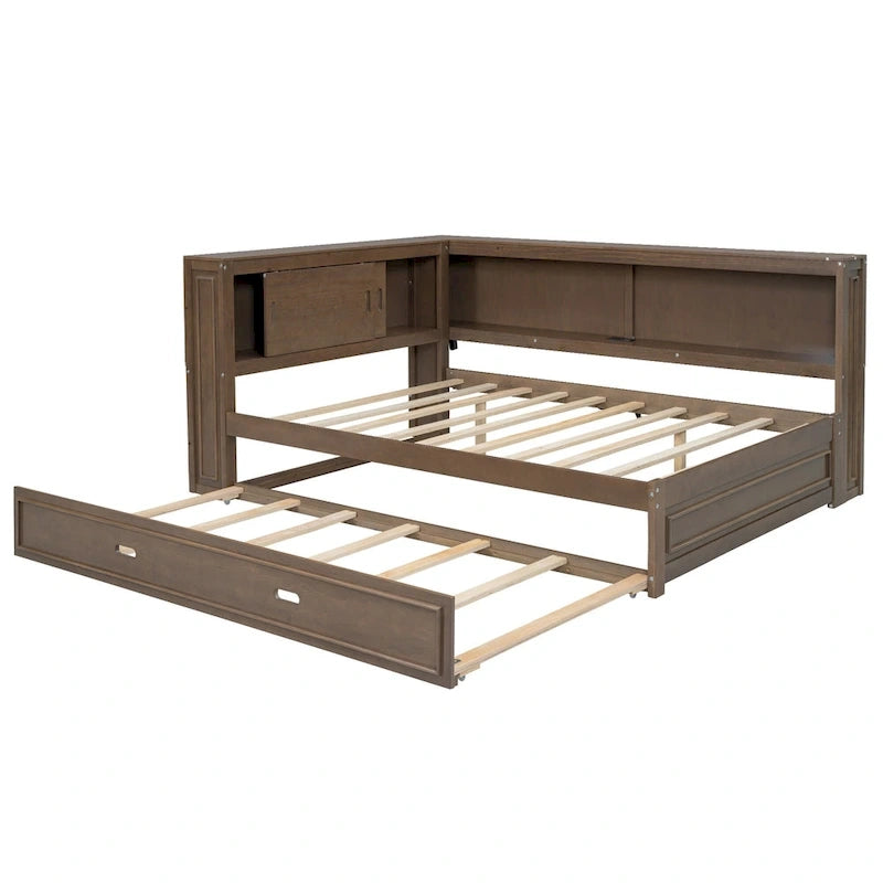 Letto a giorno completo bianco/legno con rotelle, 2 posti