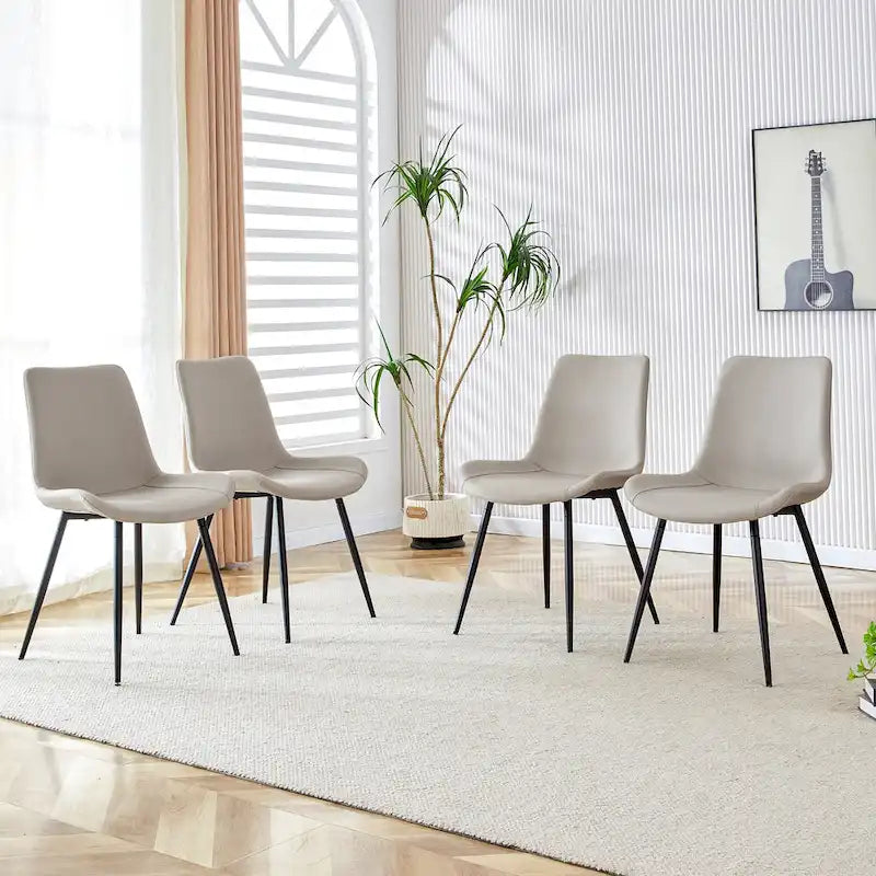 Set di 4 sedie da pranzo, sedia da pranzo familiare con schienale in pelle, comoda sedia da cucina con cuscino extra largo