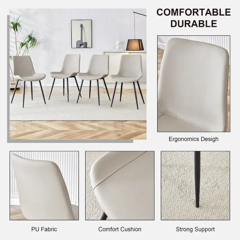 Set di 4 sedie da pranzo, sedia da pranzo familiare con schienale in pelle, comoda sedia da cucina con cuscino extra largo