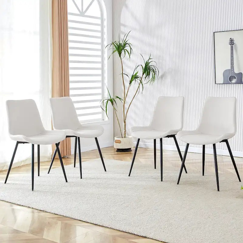 Set di 4 sedie da pranzo, sedia da pranzo familiare con schienale in pelle, comoda sedia da cucina con cuscino extra largo