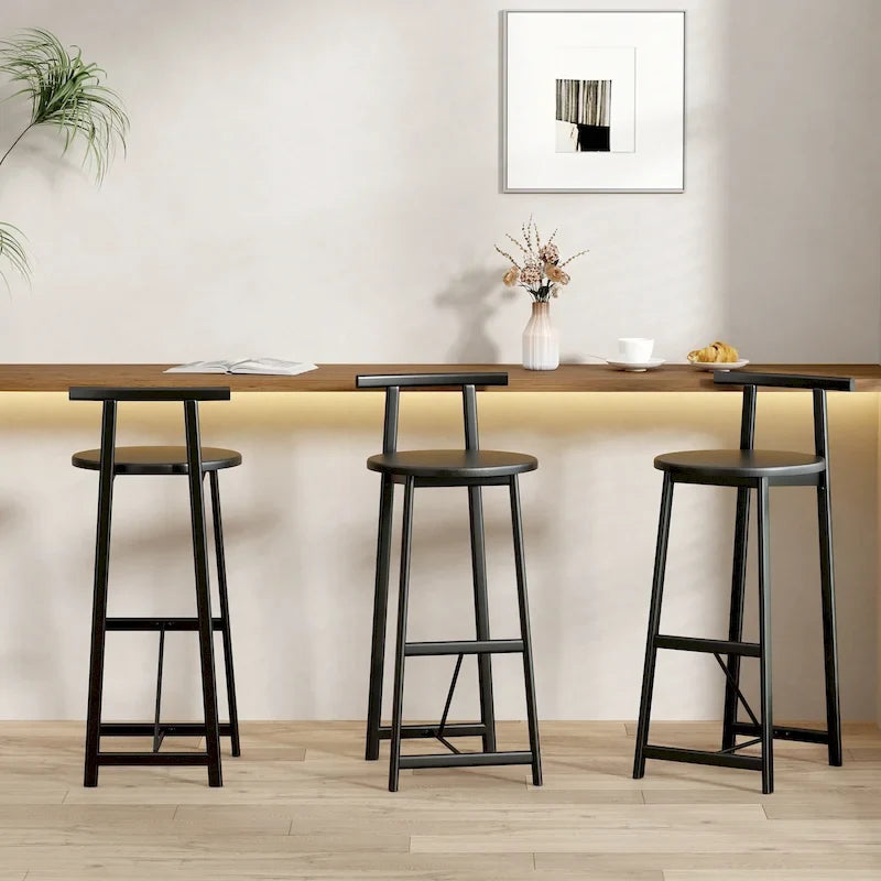 Set di 3 sgabelli da bar in legno 27H con poggiapiedi, facile da montare, per sala da pranzo, cucina