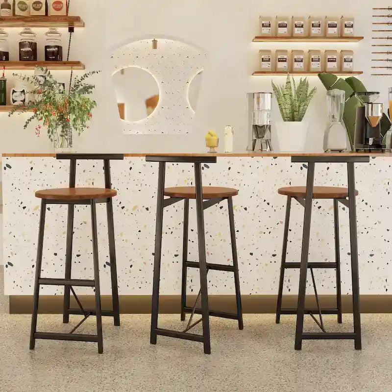 Set di 3 sgabelli da bar in legno 27H con poggiapiedi, facile da montare, per sala da pranzo, cucina