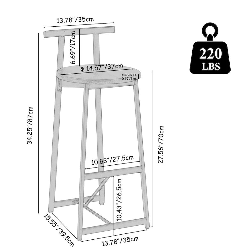 Set di 3 sgabelli da bar in legno 27H con poggiapiedi, facile da montare, per sala da pranzo, cucina
