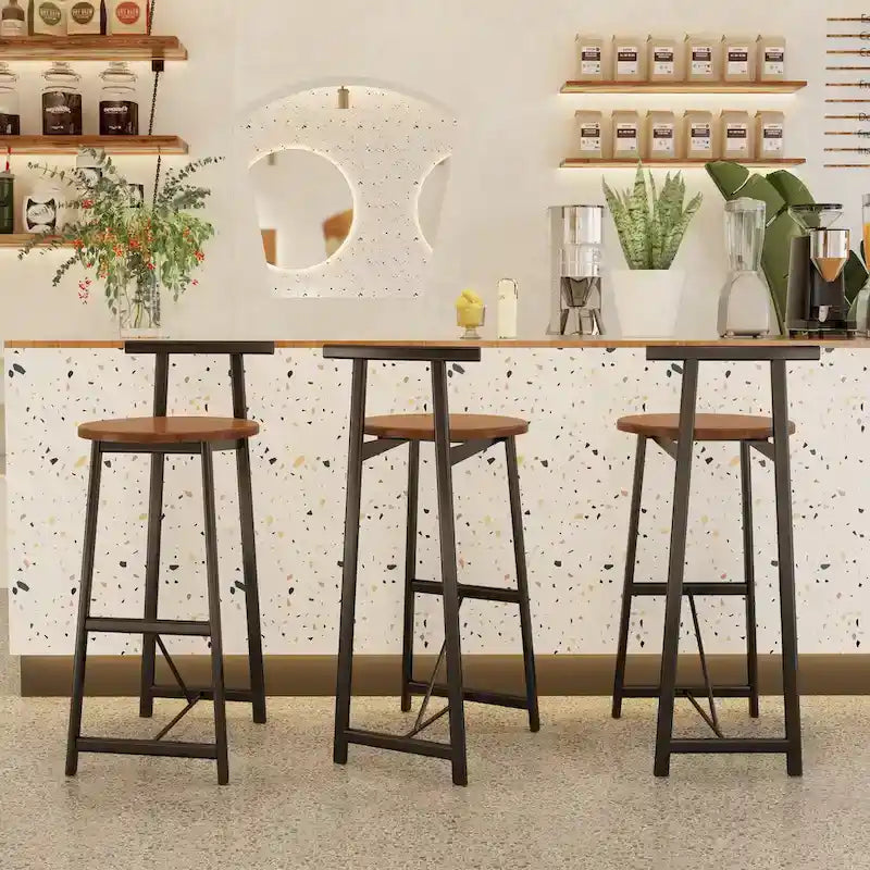 Set di 3 sgabelli da bar in legno 27H con poggiapiedi, facile da montare, per sala da pranzo, cucina