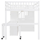 Letto a soppalco full size con scale, scrivania, libreria e armadio – Espresso / Grigio / Bianco