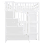 Letto a soppalco full size con scale, scrivania, libreria e armadio – Espresso / Grigio / Bianco