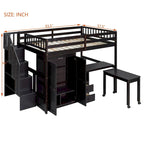 Letto a soppalco full size con scale, scrivania, libreria e armadio – Espresso / Grigio / Bianco