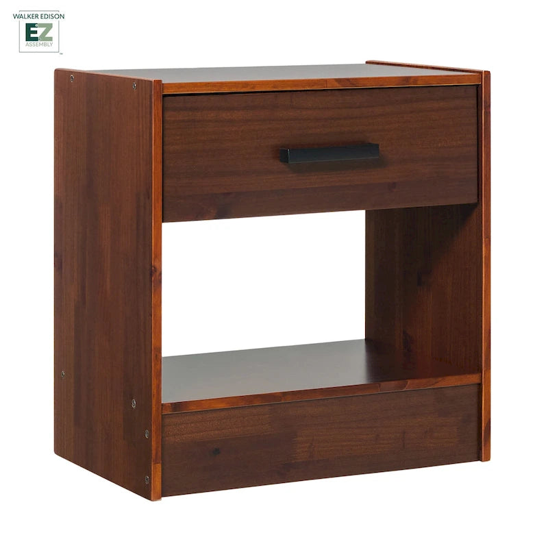 Comodino moderno Walker Edison con 1 cassetto in legno massello e montaggio facile