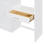 Full Size Wall Murphy Bed with Desk, Top Cabinet and Storage Shelves, Space Saving Foldable Bed,White