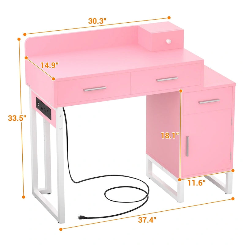 Toeletta Nera / Rosa / Ciano / Bianca con 4 Cassetti e Armadietto – Tavolo Trucco Monoposto con Stazione di Ricarica