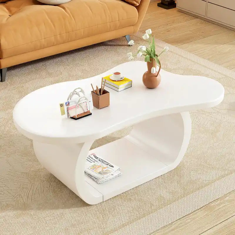 Tavolino moderno a nuvola con piano spesso 1,5 pollici, tavolino laterale irregolare stile crema con gambe curve, tavolino d'accento dal design unico