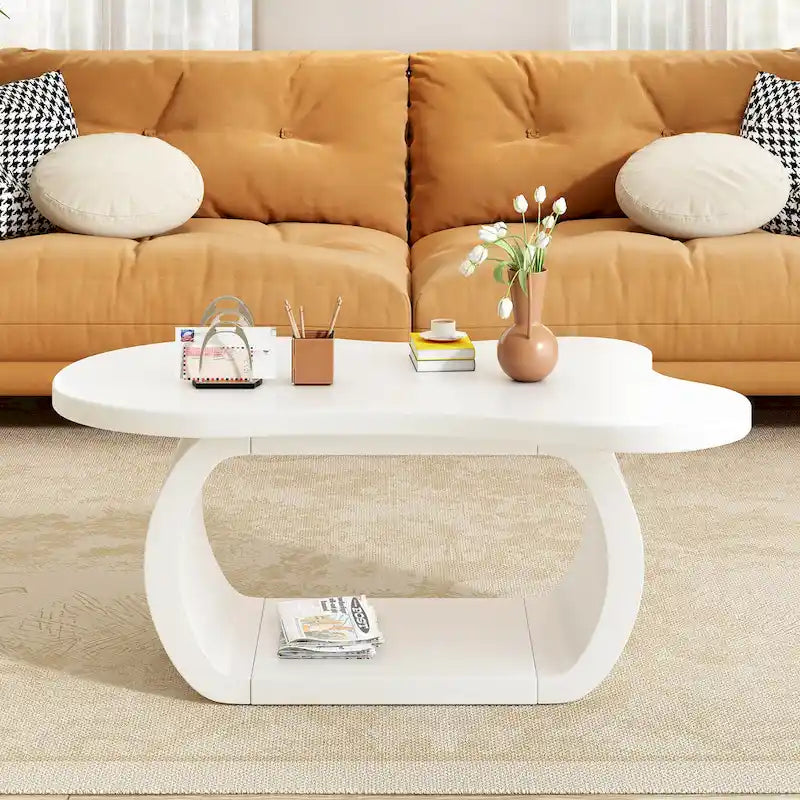 Tavolino moderno a nuvola con piano spesso 1,5 pollici, tavolino laterale irregolare stile crema con gambe curve, tavolino d'accento dal design unico