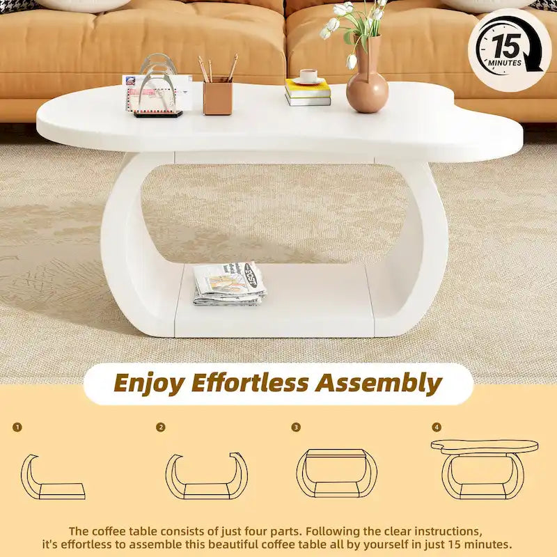 Tavolino moderno a nuvola con piano spesso 1,5 pollici, tavolino laterale irregolare stile crema con gambe curve, tavolino d'accento dal design unico