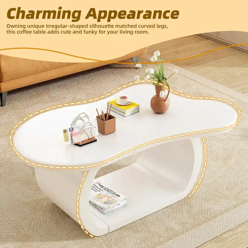 Tavolino moderno a nuvola con piano spesso 1,5 pollici, tavolino laterale irregolare stile crema con gambe curve, tavolino d'accento dal design unico