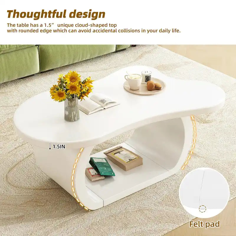 Tavolino moderno a nuvola con piano spesso 1,5 pollici, tavolino laterale irregolare stile crema con gambe curve, tavolino d'accento dal design unico