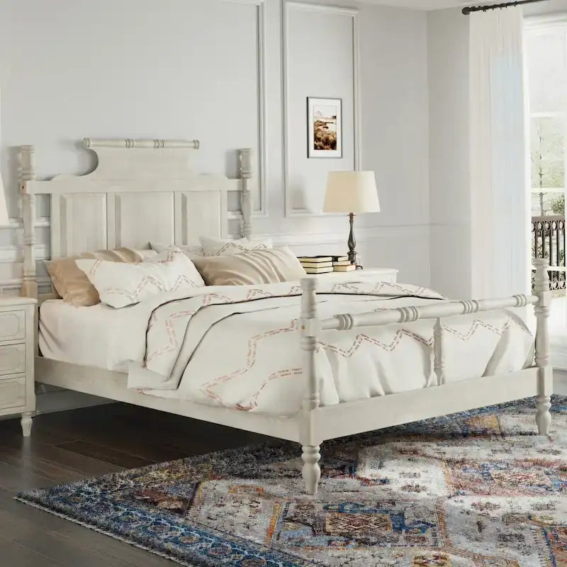 Letto a baldacchino in legno in stile country vintage, misura queen size, con testiera a forma di corona alta 144,5 cm, senza bisogno di rete a molle