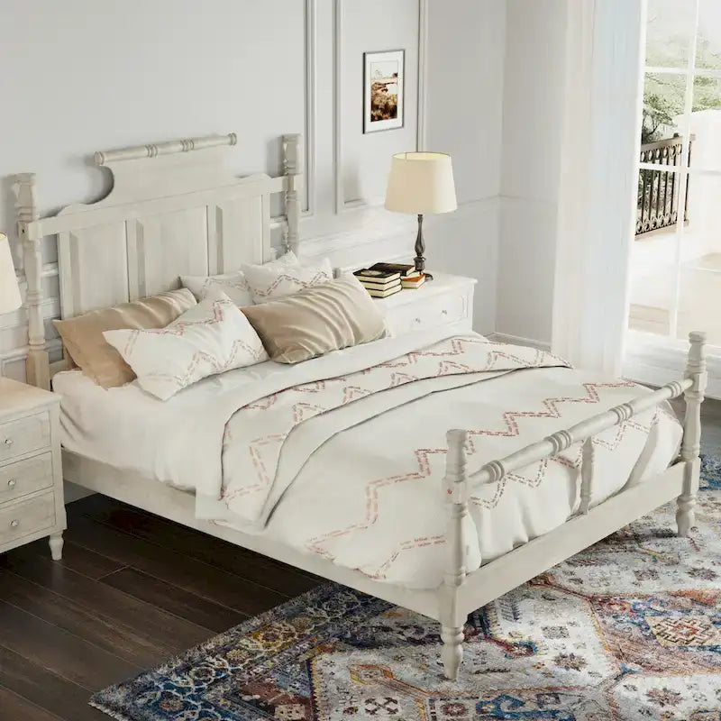 Letto a baldacchino in legno in stile country vintage, misura queen size, con testiera a forma di corona alta 144,5 cm, senza bisogno di rete a molle