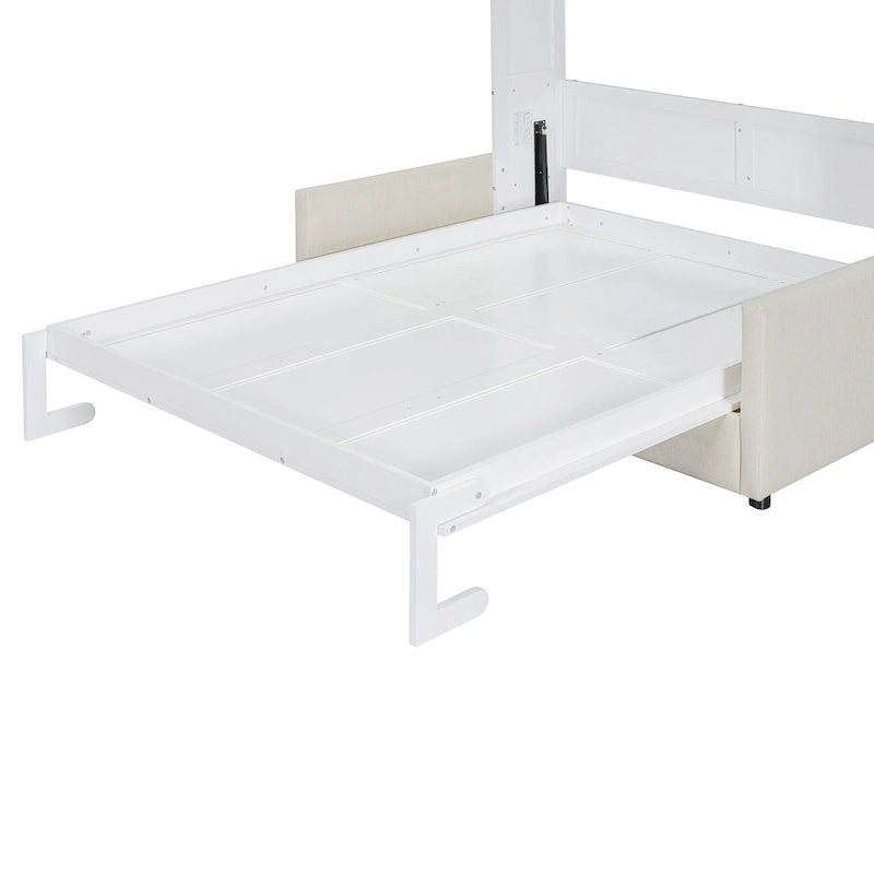 Letto a Scomparsa Multifunzione Matrimoniale Bianco con Cuscino e Contenitore