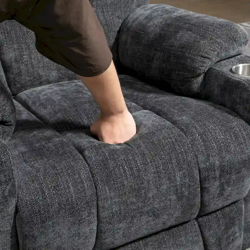 Poltrona Reclinabile Elettrica Spaziosa Grigia con Massaggio, Calore, Doppie Porte USB, Ricarica Tipo C e Portabicchieri