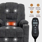 Poltrona Reclinabile Elettrica Spaziosa Grigia con Massaggio, Calore, Doppie Porte USB, Ricarica Tipo C e Portabicchieri