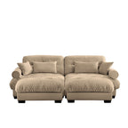 Divano sezionale modulare vintage in velluto cammello / grigio / crema / blu / verde oliva con 2 pouf – 2+ posti
